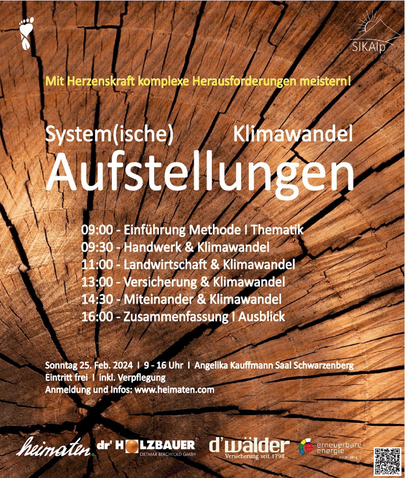 Plakat zur Veranstaltung System(ische) Aufstellungen und Klimawandel am 25. Februar 2024 im Angelika Kauffmann Saal Schwarzenberg